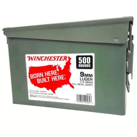 Winchester Ammunition USA 115 gr Full Metal Jacket 9mm Ammo, 500/box - WW9C