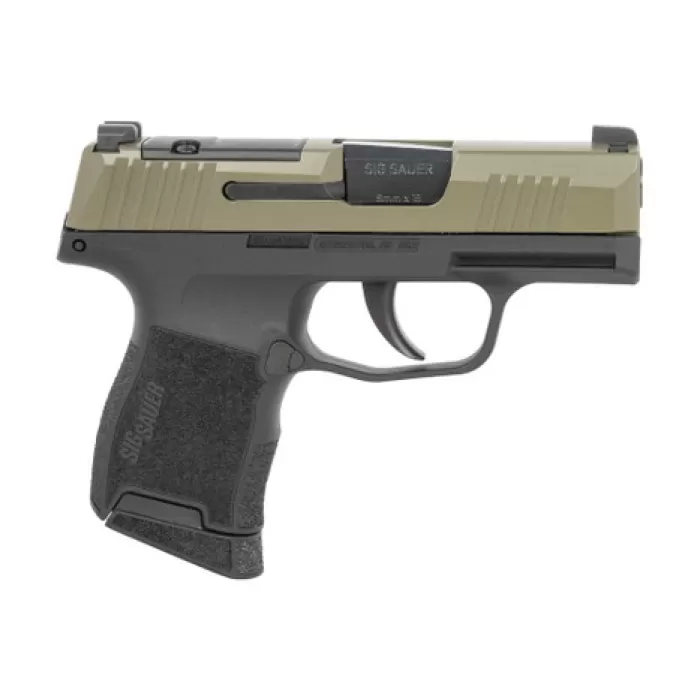 Sig Sauer 3659GXR3P P365 Micro-Compact 9mm Luger 10+1 3.10" Black Barrel, Moss Green Stainless Steel Optic Ready/Serrated Slide, Black Alloy Frame w/Accessory Rail, Textured Grip, RMSc Footprint
