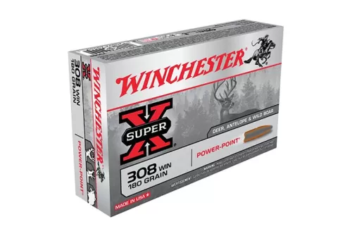 Winchester Ammunition Power Max Bonded 180 gr Rapid Expansion, Protected Hollow Point .308 Win Ammo, 20/box - X3086BP
