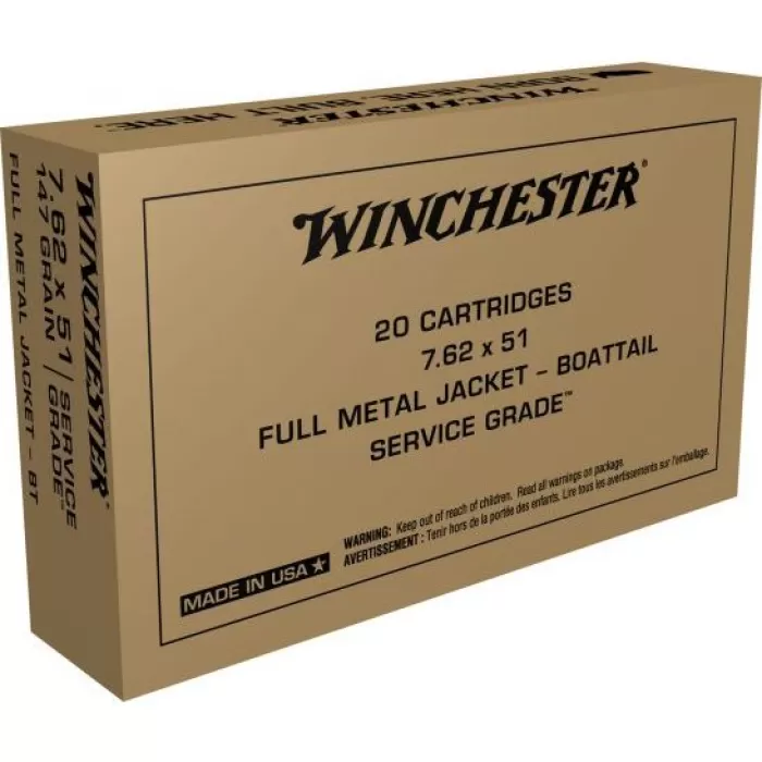 Winchester 7.62x51 NATO 147gr FMJBT (SG76251W) - Brass Casing