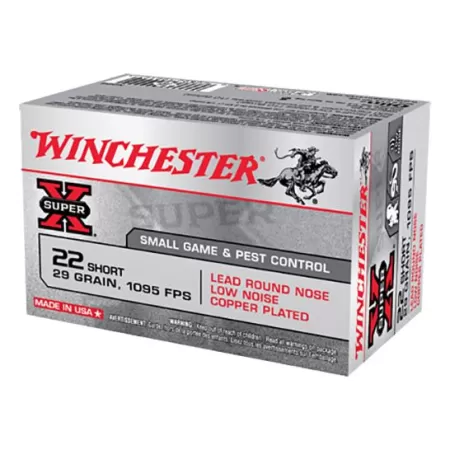 Winchester Ammunition Super-X 29 gr Lead Round Nose Low Noise Copper-Plated .22 Short Ammo, 50/box - X22S