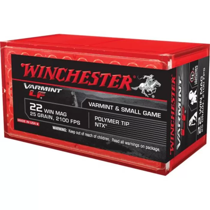Winchester Ammunition Varmint-LF 25 gr Jacketed Hollow Point .22 Win Mag Ammo, 50/box - X22MHLF