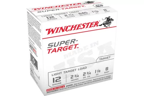 Winchester Ammunition Super Target 2.75" 12 Gauge Ammo 8, 25/box - TRGT128