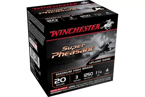 Winchester Ammunition Super Pheasant Magnum High Brass 3" 20 Gauge Ammo 4, 25/box - X203PH4