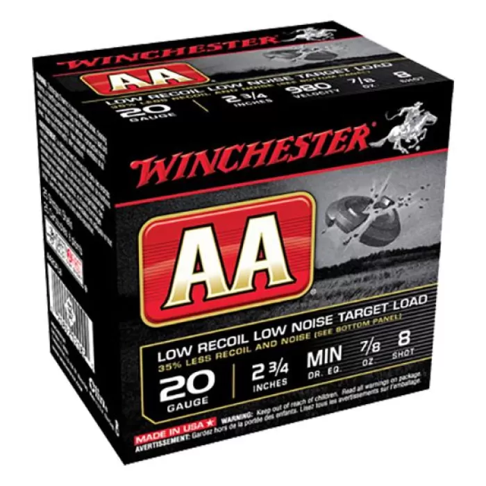 Winchester Ammunition AA Low Recoil Low Noise 2.75" 20 Gauge Ammo 8, 25/box - AA20FL8