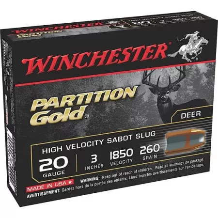 Winchester Ammunition Partition Gold 3" 20 Gauge Ammo, 5/box - SSP203