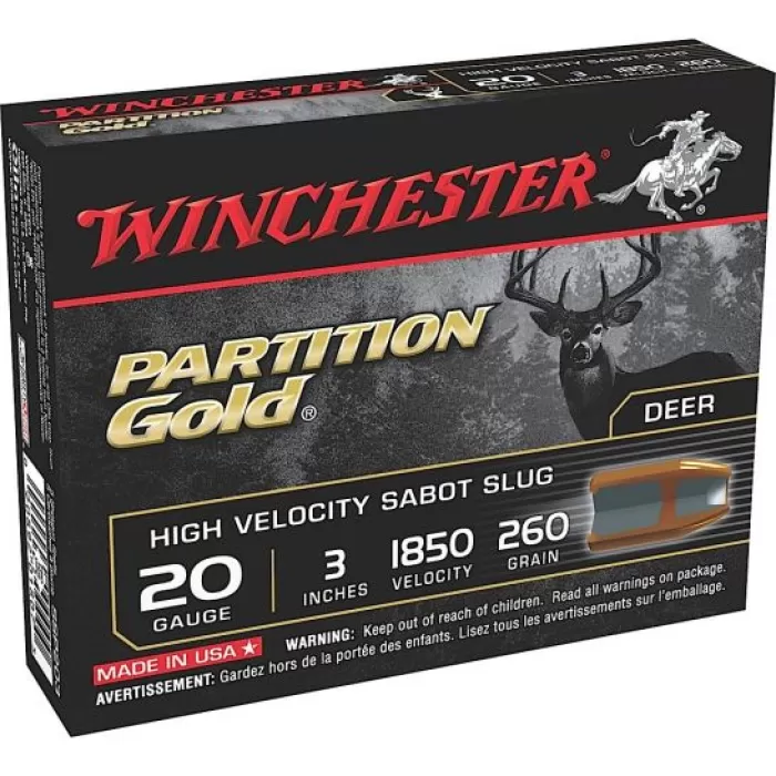 Winchester Ammunition Partition Gold 3" 20 Gauge Ammo, 5/box - SSP203