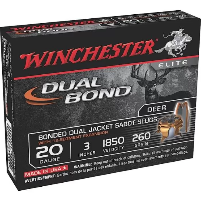 Winchester Ammunition Dual Bond Jacket Sabot 3" 20 Gauge Ammo, 5/box - SSDB203