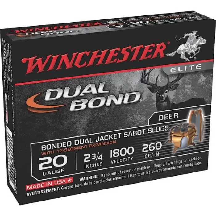 Winchester Ammunition Dual Bond Jacket Sabot 2.75" 20 Gauge Ammo, 5/box - SSDB20