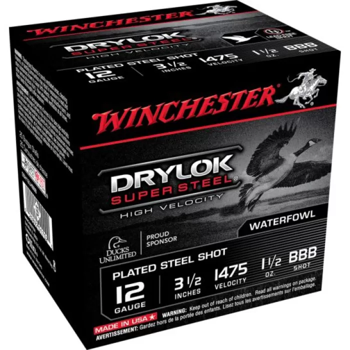 Winchester Ammunition Drylock Super Steel 3.5" 12 Gauge Ammo BBB, 25/box - SSH12LHBBB