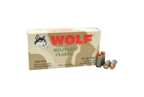 Wolf Performance Military Classic 94 gr Full Metal Jacket .380 ACP Ammo, 50/box - MC917FMJ