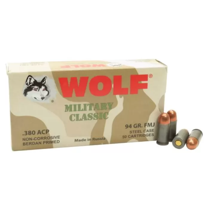 Wolf Performance Military Classic 94 gr Full Metal Jacket .380 ACP Ammo, 50/box - MC917FMJ