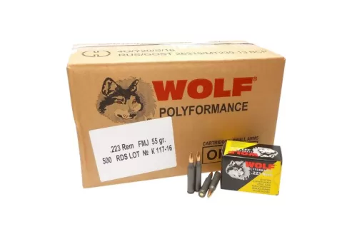 Wolf Performance PolyFormance 55 gr Full Metal Jacket .223 Rem/5.56 Ammo, 20/box - 22355CFMJ
