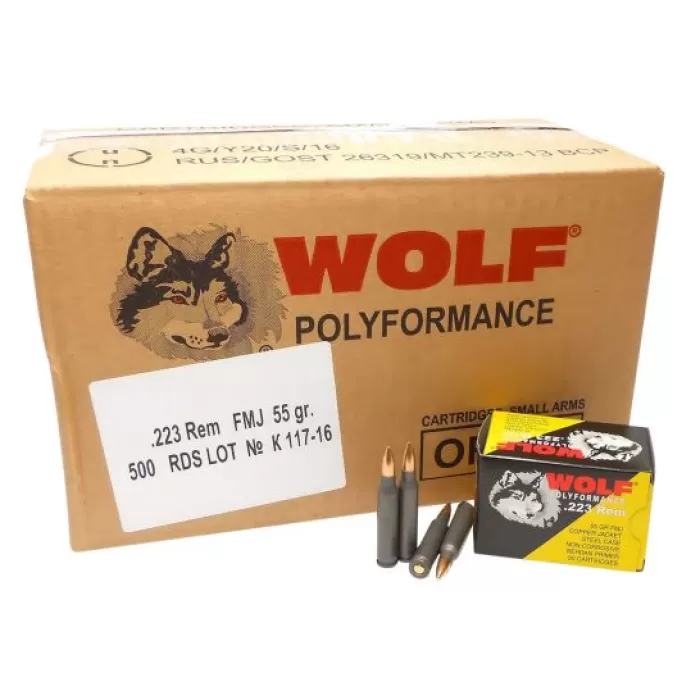 Wolf Performance PolyFormance 55 gr Full Metal Jacket .223 Rem/5.56 Ammo, 20/box - 22355CFMJ