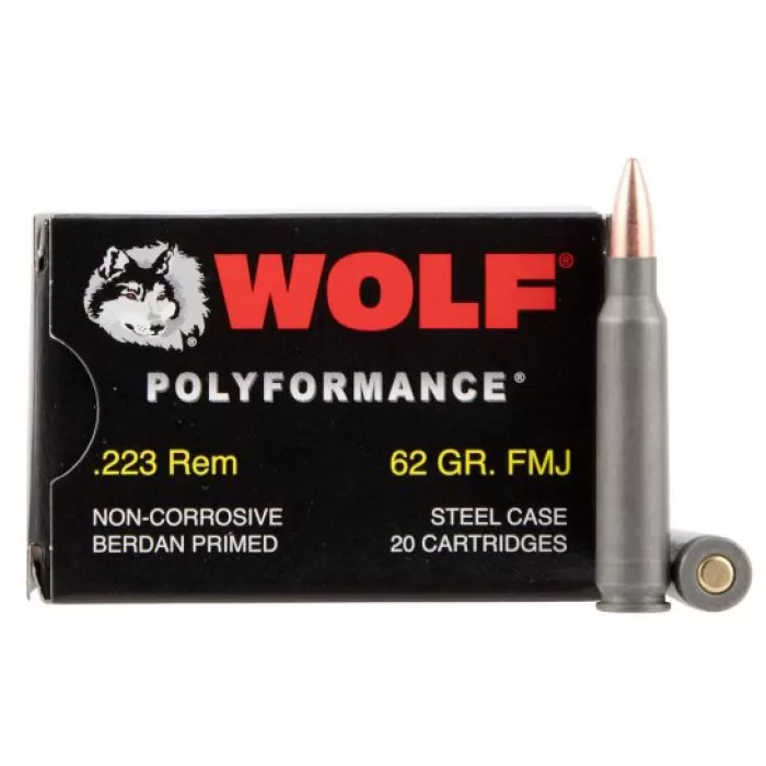 Wolf Performance PolyFormance 62 gr Full Metal Jacket .223 Rem/5.56 Ammo, 20/box - 22362FMJ
