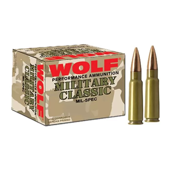 Wolf Performance Military Classic 168 gr Full Metal Jacket .308 Win/7.62 Ammo, 500/case - MC308FMJ168