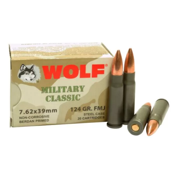 Wolf Military Classic, 7.62x39mm, FMJ, 124 Grain, 1,000 Rounds