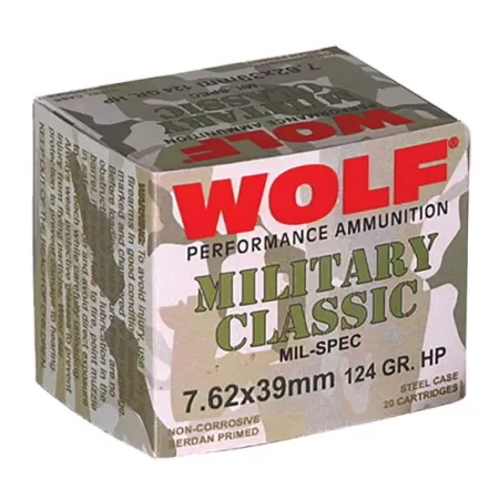 Wolf Performance Military Classic 124 gr Hollow Point 7.62x39mm Ammo, 1000 rds/case - MC762BHP