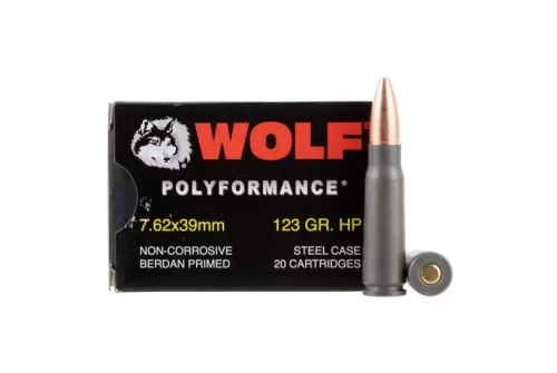 Wolf Performance PolyFormance 123 gr Hollow Point 7.62x39mm Ammo, 1000 rds/case - 762BHP