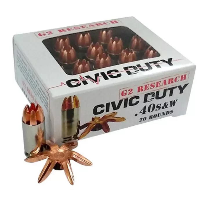 G2 Research Civic Duty 122 gr Copper Expansion Projectile .40 S&W Ammo, 20/box - CIVIC 40 S&W
