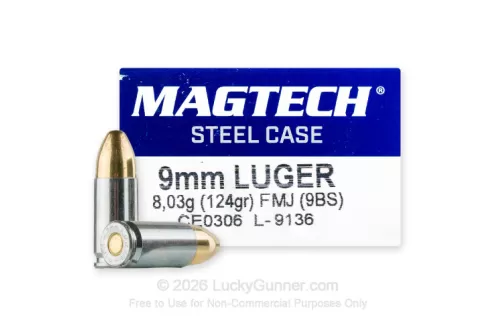 Magtech Steel Case 9mm Luger Ammo 124 Grain Full Metal Jacket Case of 1000 (20 Boxes of 50)