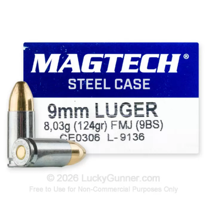 Magtech Steel Case 9mm Luger Ammo 124 Grain Full Metal Jacket Case of 1000 (20 Boxes of 50)