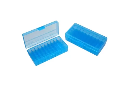 MTM Flip-Top 9mm/380 ACP 50rd Clear-Blue Ammo Box (P50-9M-24)