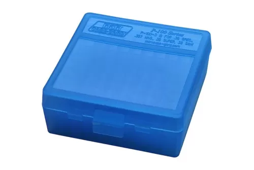 MTM Flip-Top 38 - 357 100 Round Clear Blue Ammo Box (P-100-3-24)
