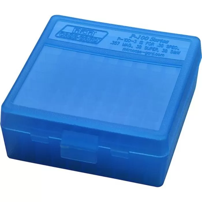 MTM Flip-Top 38 - 357 100 Round Clear Blue Ammo Box (P-100-3-24) MTM Flip-Top 38 - 357 100 Round Clear Blue Ammo Box (P-100-3-24)