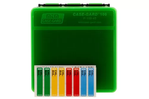MTM Flip-Top 40 10mm 45 ACP 100 Round Clear Green/Black Ammo Box (P-100-45-16T)