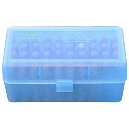 MTM Flip-Top 223 270 WSSM 460 500 S&W 50 Round Clear Blue Ammo Box (RSLD-50-24)