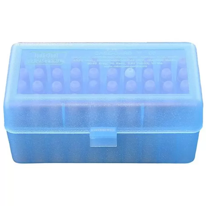 MTM Flip-Top 300 WSM 45-70 7mm R Saum 50 Round Clear Blue Ammo Box (RMLD-50-24)