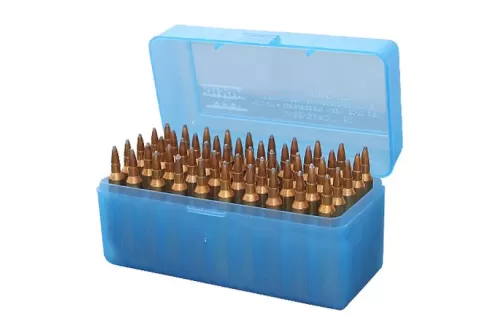 MTM 50 Round Clear Blue Large Caliber Rifle Ammo Box (RLLD-50-24)