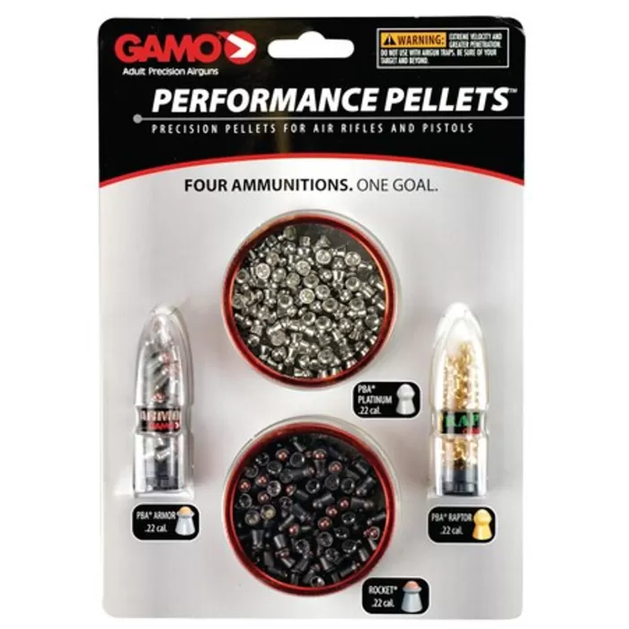 Gamo Combo Pack, Precision Pellets, .22 Pellets, (Rocket, PBA Platinum, PBA Armor, PBA Raptor), Blister Card, 225/Pack 63209285554 Gamo Combo Pack, Precision Pellets, .22 Pellets, (Rocket, PBA Platinum, PBA Armor, PBA Raptor), Blister Card, 225/Pack 63209285554