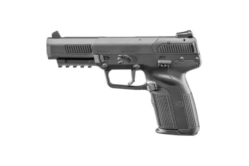 FN 3868929302 FiveseveN CA Compliant 5.7x28mm 101 4.80 Black Steel Barrel Black Serrated Steel Slide Matte Black Polymer Frame wPicatinny Rail Black Textured Polymer Grip Ambidextrous UPC: 845737003326
