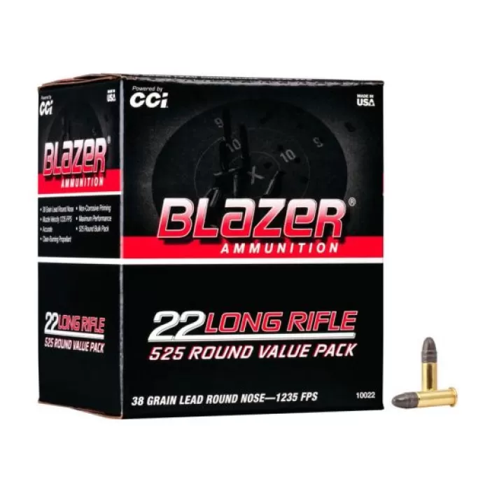 CCI Ammunition Blazer Rimfire .22 Long Rifle 38 Grain Lead Round Nose Rimfire Ammo, 525 Rounds, 10022