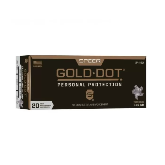 Speer GOLD DOT .300 AAC Blackout 150 Grain Gold Dot Soft Point Centerfire Rifle Ammo, 20 Rounds, 24462