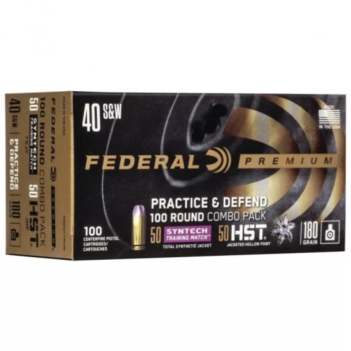 Federal Practice & Defend 180 gr HSTJHP/TSJ .40 S&W Ammo, 100/pack - P40HST1TM100