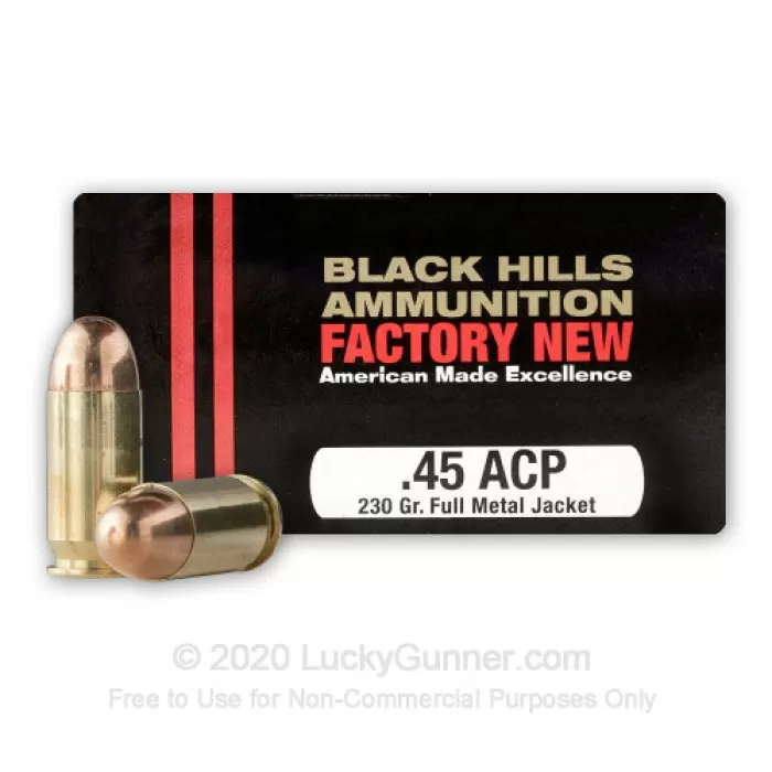 45 ACP - 230 Grain FMJ - Black Hills - 20 Rounds 45 ACP - 230 Grain FMJ - Black Hills - 20 Rounds
