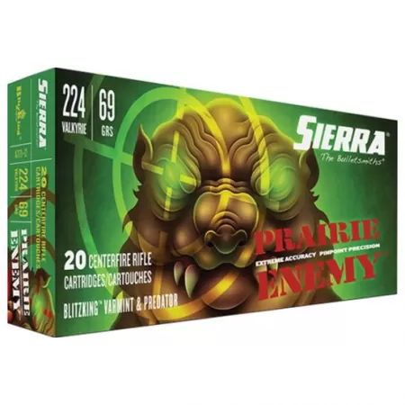 Sierra Prairie Enemy .224 Valkyrie 69 grain Sierra BlitzKing Nickel Plated Brass Cased Centerfire Rifle Ammo, 20 Rounds, A7171--12