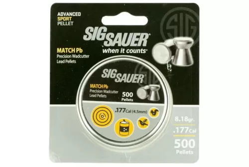 Sig Sauer Match .177 Cal 7.71gr Flat Lead 500ct Airgun Pellets AIR-AMMO-MATCH-PB-177-500