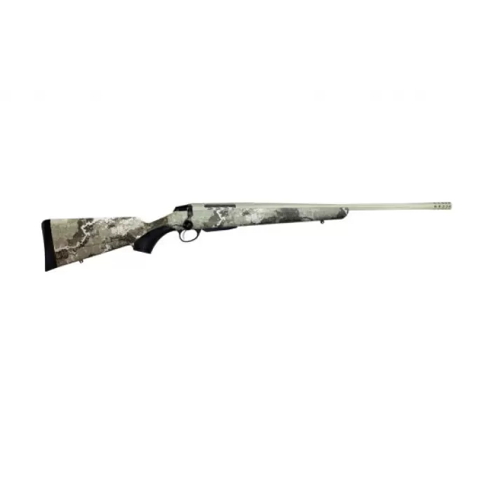 Tikka T3x Lite, Bolt Action Rifle, 308 WIN, 22.4" Fluted Barrel, 1:11 Twist, Threaded 5/8x24, Veil Alpine Camo, Synthetic Stock, Cerakote Barrel and Action, Green Color, Right Hand, 3Rd, 1 Mag, Includes Matching Muzzle Brake