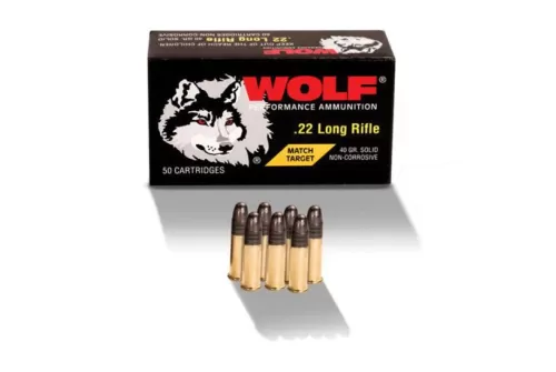 Wolf Ammo Match Target Rimfire Ammo .22 LR 40 gr RN 50/box, 22MTB
