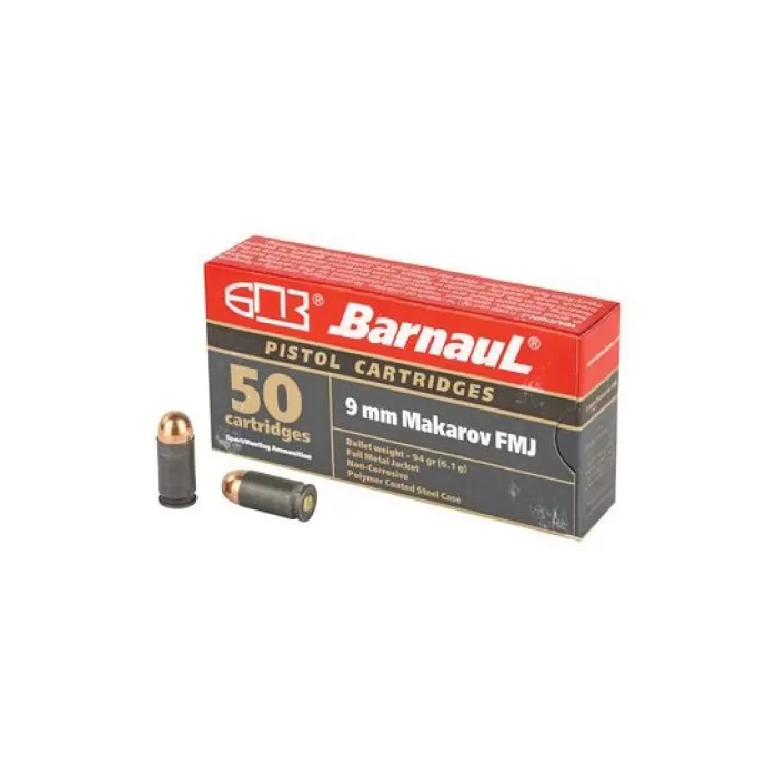 Barnaul Centerfire Handgun Steel 9mm Makarov 94-Grain 50-Rounds FMJ Not 9mm Luger Barnaul Centerfire Handgun Steel 9mm Makarov 94-Grain 50-Rounds FMJ Not 9mm Luger