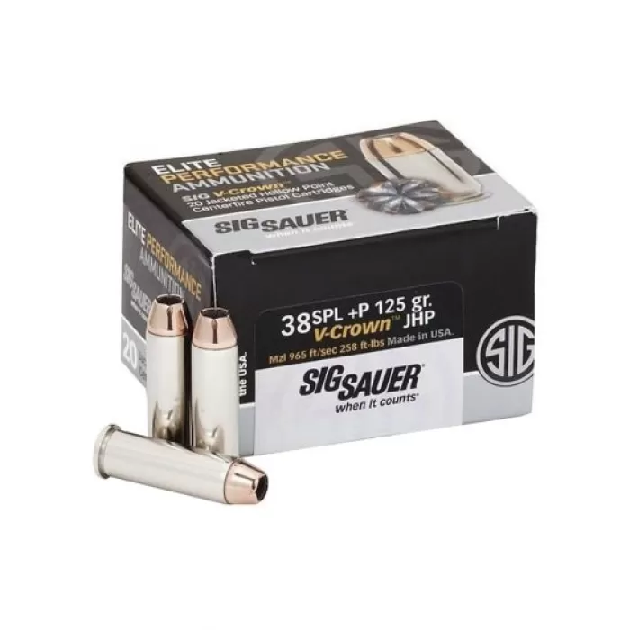 Sig Sauer 38 Special 125gr JHP V-Crown Elite Performance Ammunition 20rds - E38SP1-20 Sig Sauer 38 Special 125gr JHP V-Crown Elite Performance Ammunition 20rds - E38SP1-20