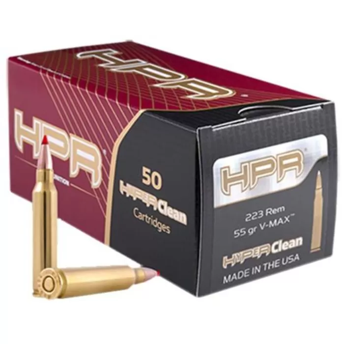 HPR Ammunition V Max 223 Rem/5.56 NATO V-Max 55GR - Brass Casing HPR Ammunition V Max 223 Rem/5.56 NATO V-Max 55GR - Brass Casing