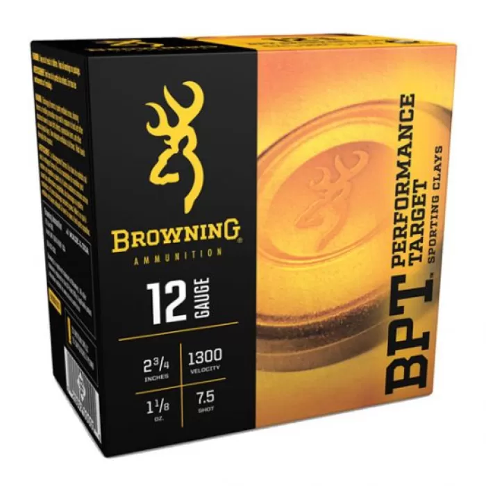 Browning 12GA 2.75" 1-1/8 oz. 1300 FPS #7.5 BPT Target Shotshell Ammunition, 25 Round Box - B193631227 Browning 12GA 2.75" 1-1/8 oz. 1300 FPS #7.5 BPT Target Shotshell Ammunition, 25 Round Box - B193631227