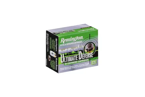 Remington Ultimate Defense Center Fire Full Size Handgun Ammo Brass 40 S&W 180 grain Brass Jacket Hollow Point 20 Rounds Per Box