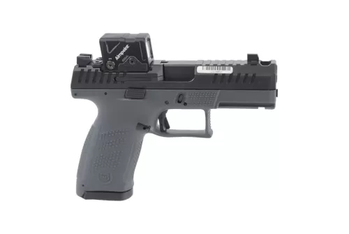 CZ-USA CZ P-10 C 9mm 15rd Ported Bbl/Nitride Slide Aimpoint COA Fixed Sights Black Polymer Frame Reversible Mag Catch Pistol w/3 Backstraps 91582