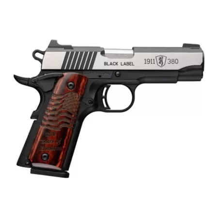 Browning 051123492 1911 Black Label Medallion Pro 250 Compact Frame 380 ACP 8+1 3.63" Stainless Steel Barrel, Stainless Steel w/Blackened Slide Flats Serrated Slide, Matte Black Aluminum Frame w/Beave